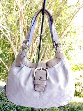 Coach Lavender Signature Canvas Shoulder Bag with Buckle Detail